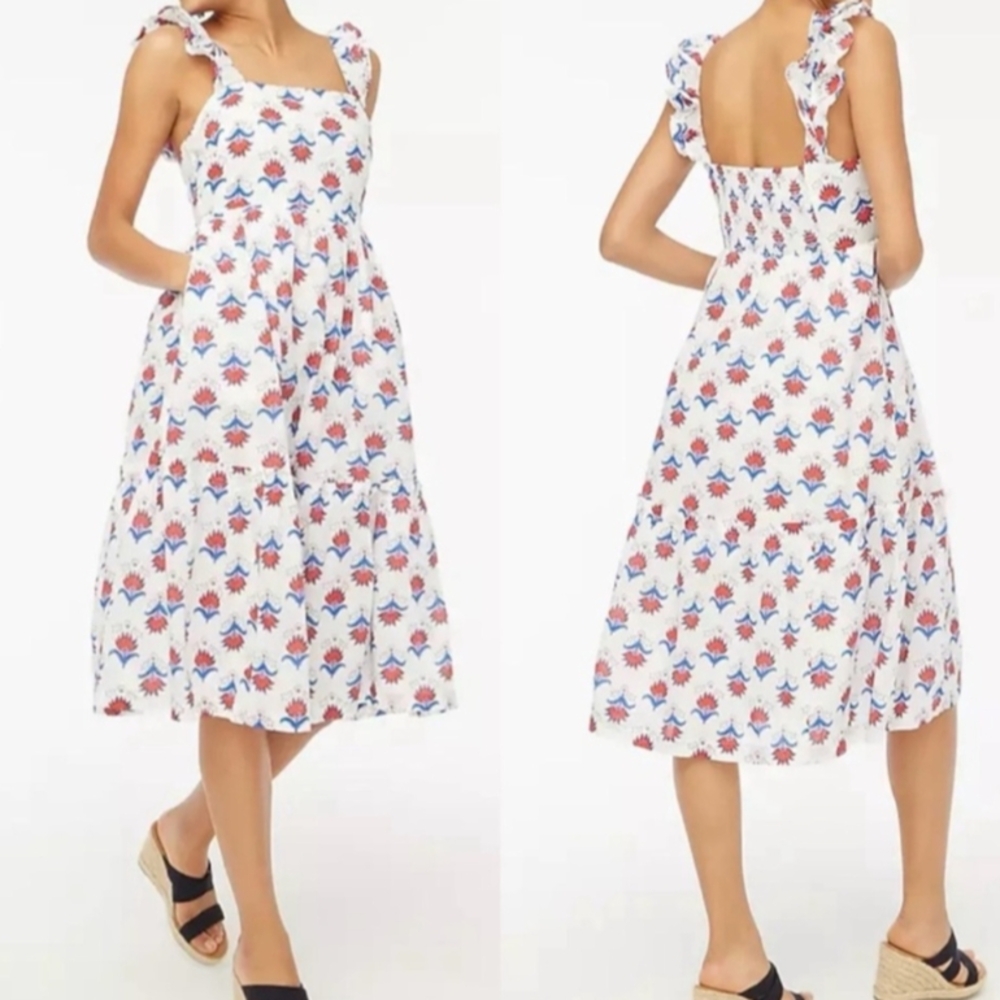 J. Crew Factory Floral Midi Dress - White and Red